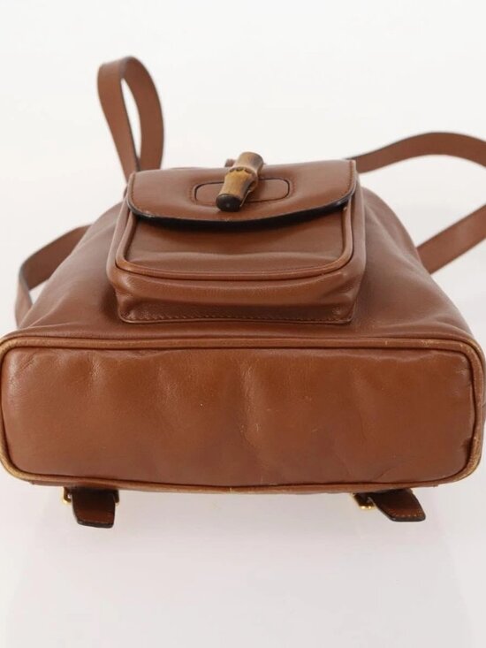 GUCCI Bamboo Backpack Leather Brown Gold 003 1705 0030 Auth BA10744 main image 12
